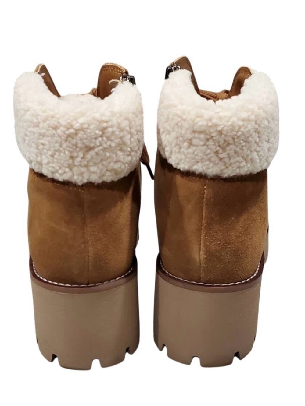 Blondo Tan waterproof Suede Shearling Cuff Platform Ankle Boots